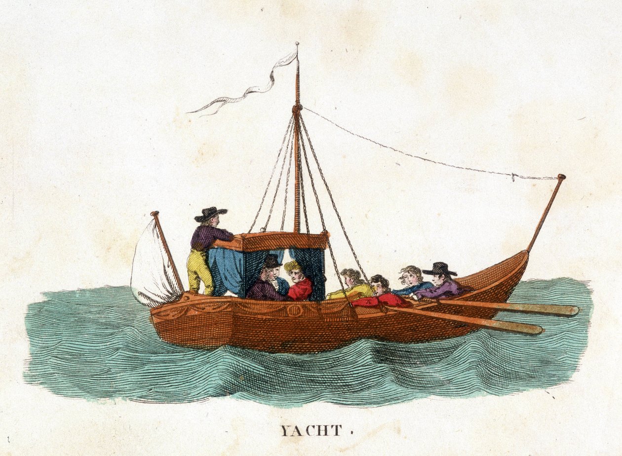 Romantischer Spaziergang eines Paares an Bord einer Yacht. von Unknown artist