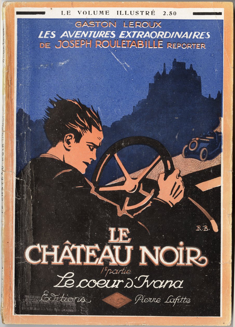 Rouletabille am Steuer seines Cabriolets verfolgt ein Auto, Titelillustration für Gaston Leroux (1868-1927), Pierre Lafitte Edition, Paris von Unknown Artist