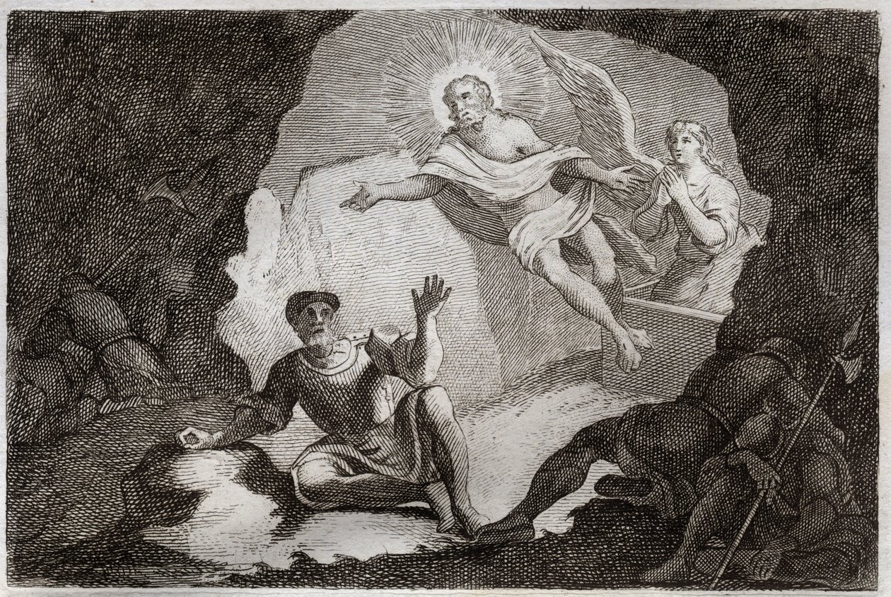 Bibel von Royaumont, Neues Testament: Auferstehung. Jesus Christus erhebt sich aus seinem Grab unter dem Staunen der römischen Soldaten, die eingeschlafen waren. Illustration von 1811 (Gravur) von Unknown artist