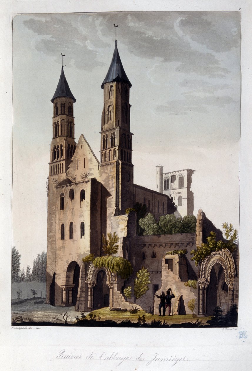 Ruinen der Abtei von Jumièges - in „Die alte und moderne Tracht“ von Dr. Ferrario, ed. Mailand von Unknown artist