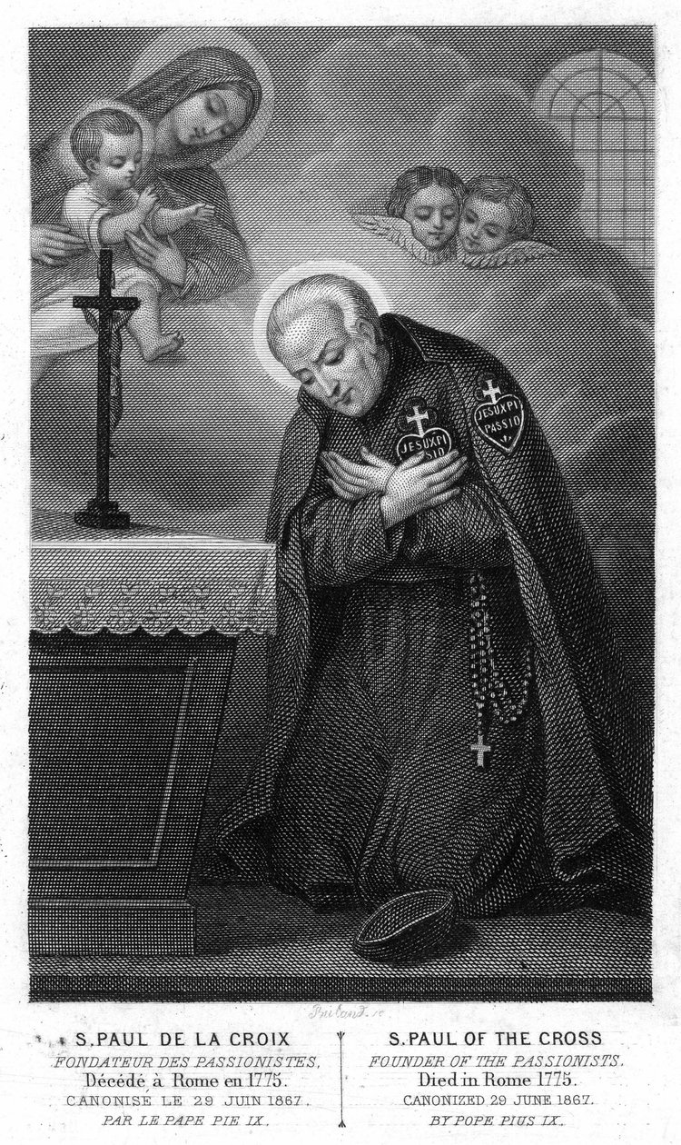 Heiliger Paul vom Kreuz, Gründer der Passionisten, enttäuscht in Rom im Jahr 1775, kanonisiert am 29. Juni 1867 von Papst Pius IX. (Gravur des 19. Jahrhunderts) von Unknown artist