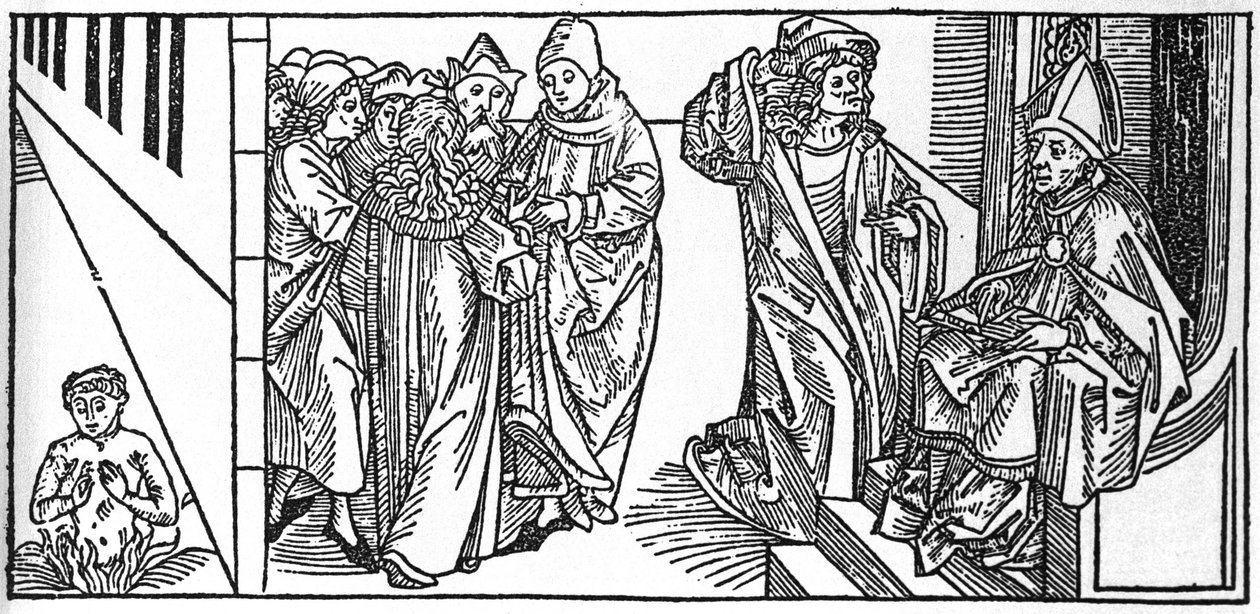 Heiliger Severin. Gravur aus „Leben der Heiligen - Sommerteil“ (Das Buch der Heiligen) von Jacobus (James) von Voragine (1228-1298). Lübeck 1488. von Unknown artist