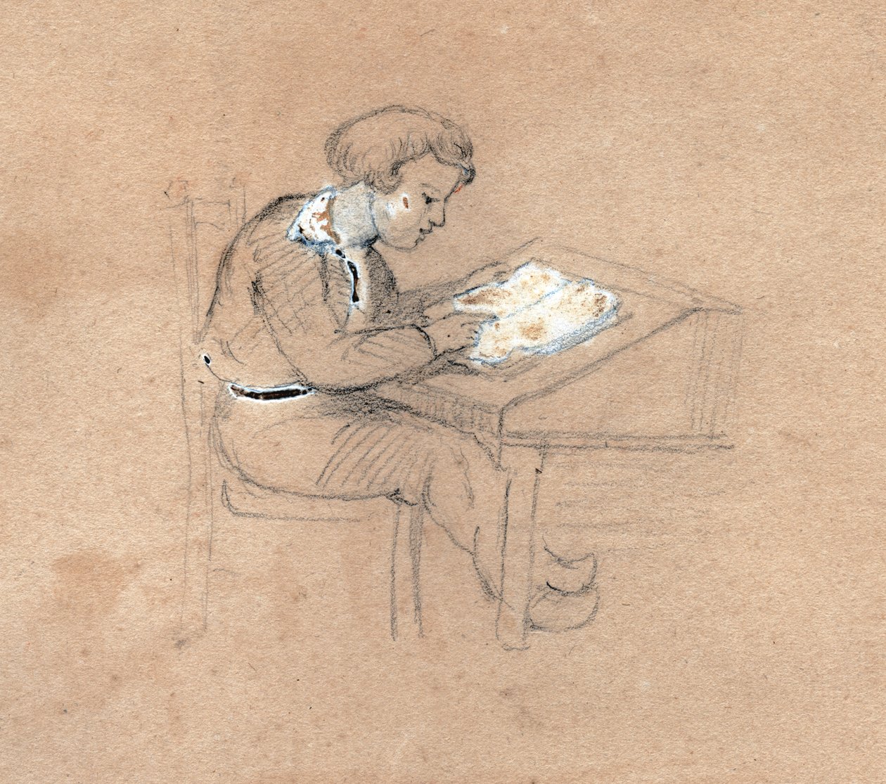 Schuljunge bei der Arbeit (Zeichnung, ca. 1830) von Unknown artist