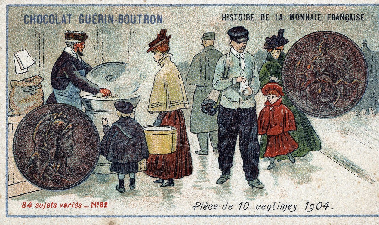 Serie Histoire de la Monnaie Française veröffentlicht von Chocolat Guérin Boutron. 10-Cent-Münze von 1904 von Unknown artist