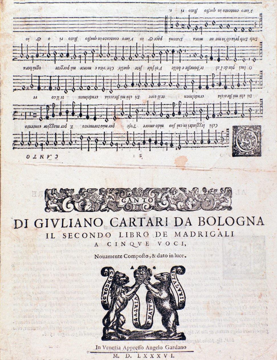 Notenblatt des Madrigals (2. Buch) von Giuliano Cartari aus Bologna von Unknown artist