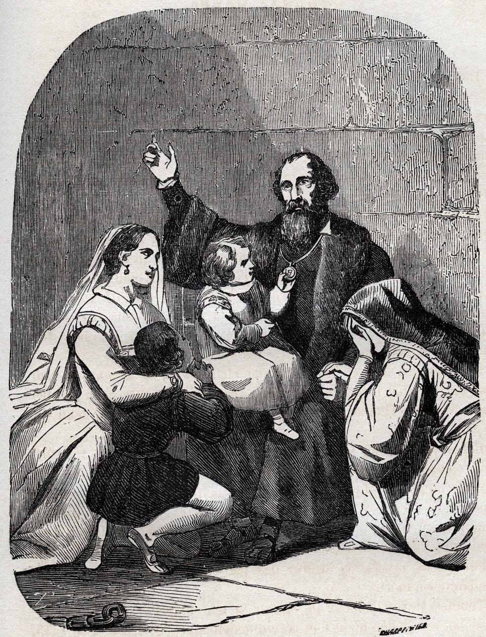 Sir Thomas More (Morus) (1478-1535) und seine Tochter Margaret und Kinder im Gefängnis von Unknown artist