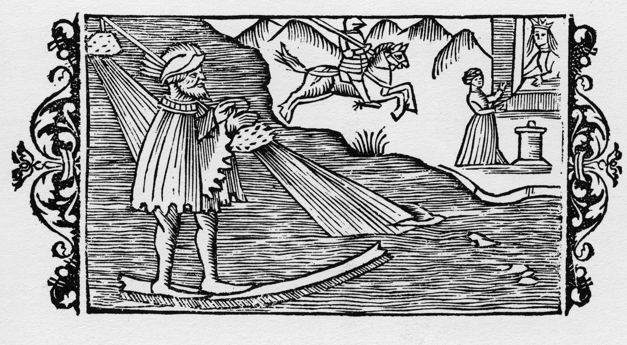 Zauberer überquert das Meer mittels eines Zaubers - in „Historia de Gentibus Septentrionalibus“ von Olaus Magnus, Rom 1555 von Unknown artist