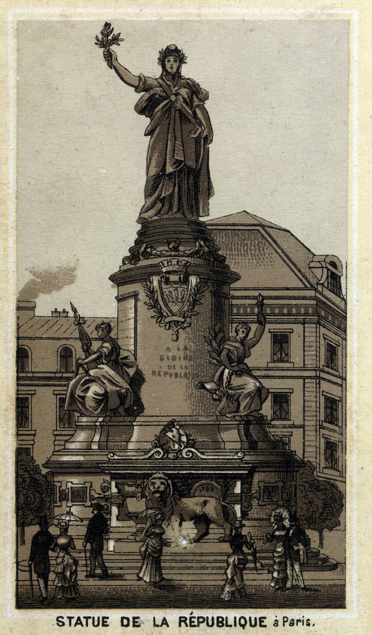 Statue der Republik, Place de la Republique in Paris. Chromolithographie aus dem späten 19. Jahrhundert. von Unknown artist