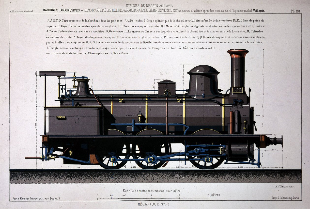 Dampflokomotive - Zeichnung in der Wäsche von Unknown artist