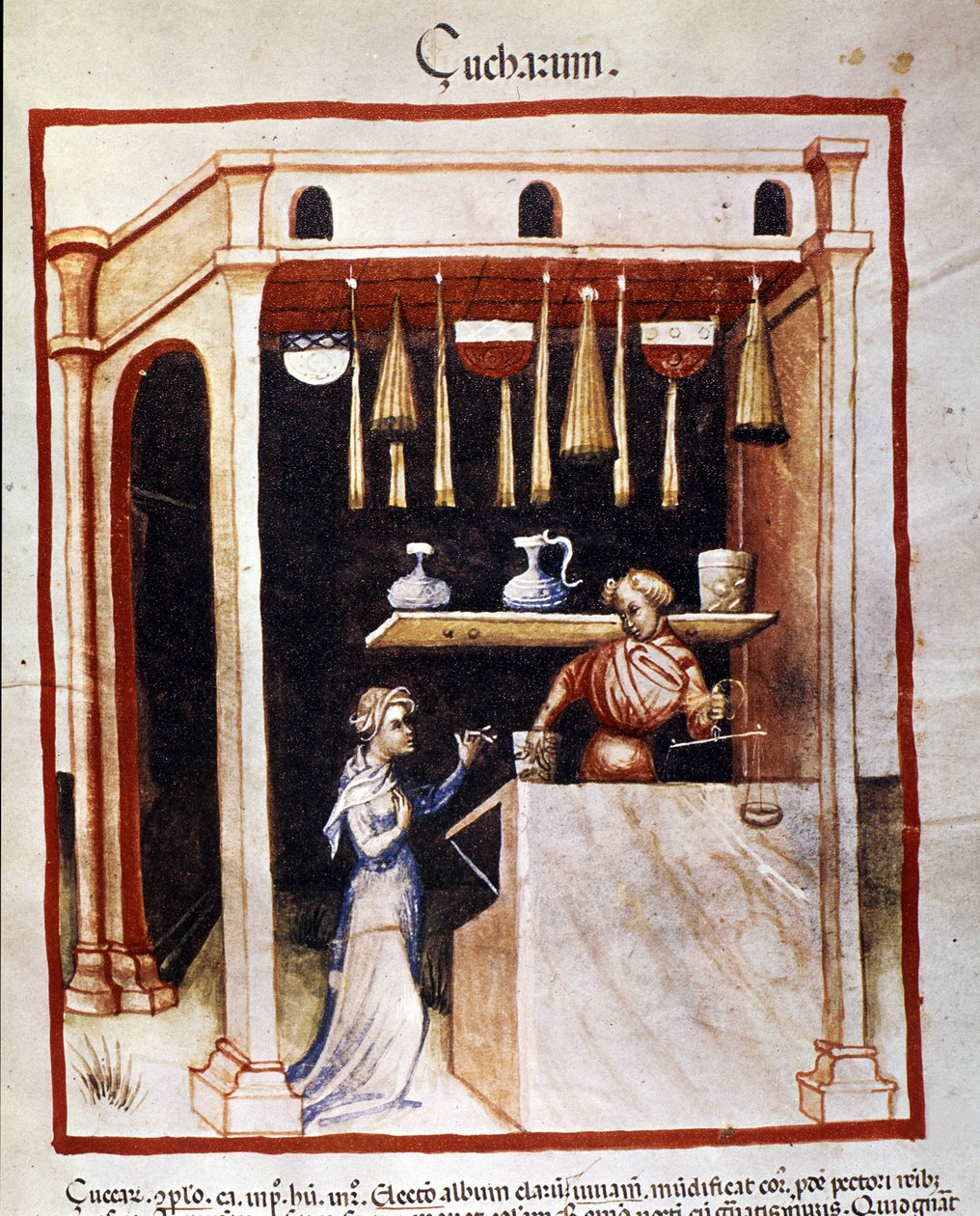 Zuckerzubereitung. Illumination aus der Milchwirtschaft der Medizin und Diätetik „Tacuinum sanitatis“ von Unknown artist
