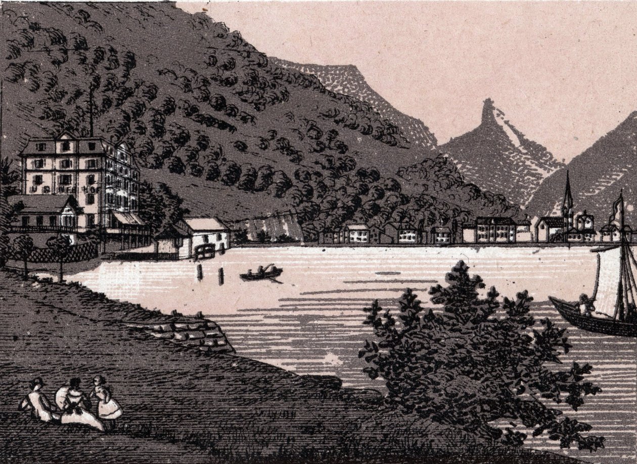 Schweiz: Ansicht der Stadt Flüelen. in „Die Welt illustriert 168 Ansichten“ Undatiert (spätes 19. Jahrhundert) von Unknown artist