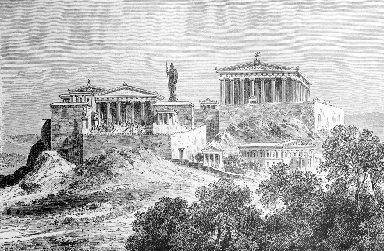 Die Akropolis von Athen. Gravur aus dem späten 19. Jahrhundert von Unknown artist