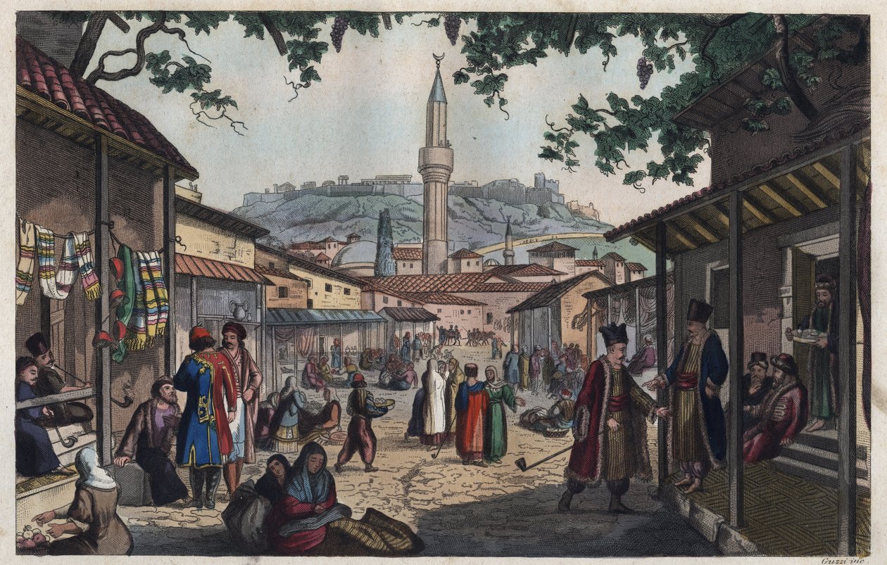 Der Basar-Markt von Athen im frühen 19. Jahrhundert - Le marché bazar d