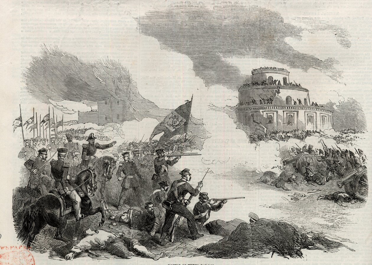 Die Schlacht von Monte Caseros im April 1852 - Aufstand von Justo José de Urquiza (1801-70) gegen den argentinischen Diktator Juan Manuel de Rosas (1793-1877) - Die Schlacht von Caseros am 3. Februar von Unknown artist