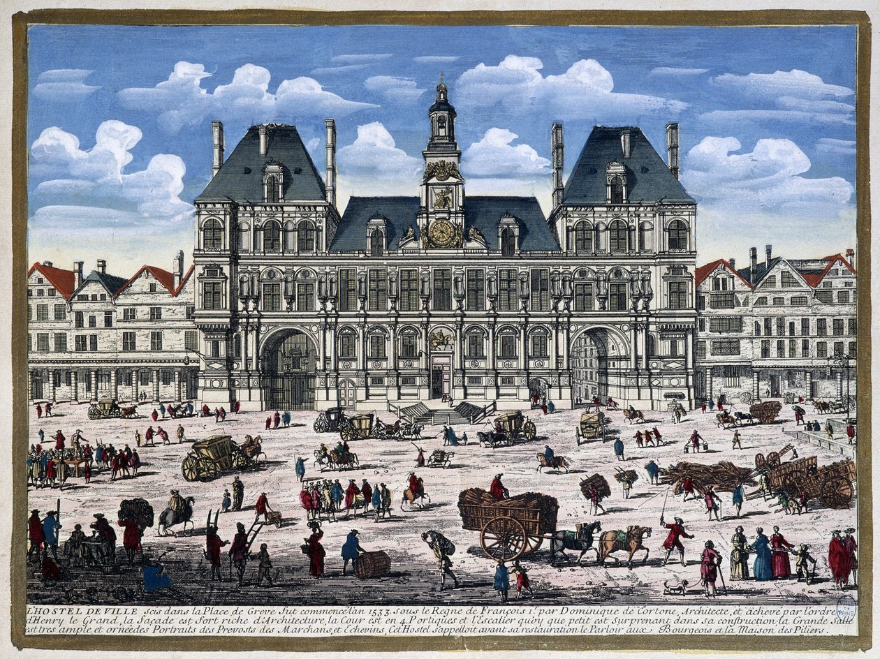 Das Hôtel de Ville de Paris und sein Platz im 16. Jahrhundert - Gravur von Unknown artist