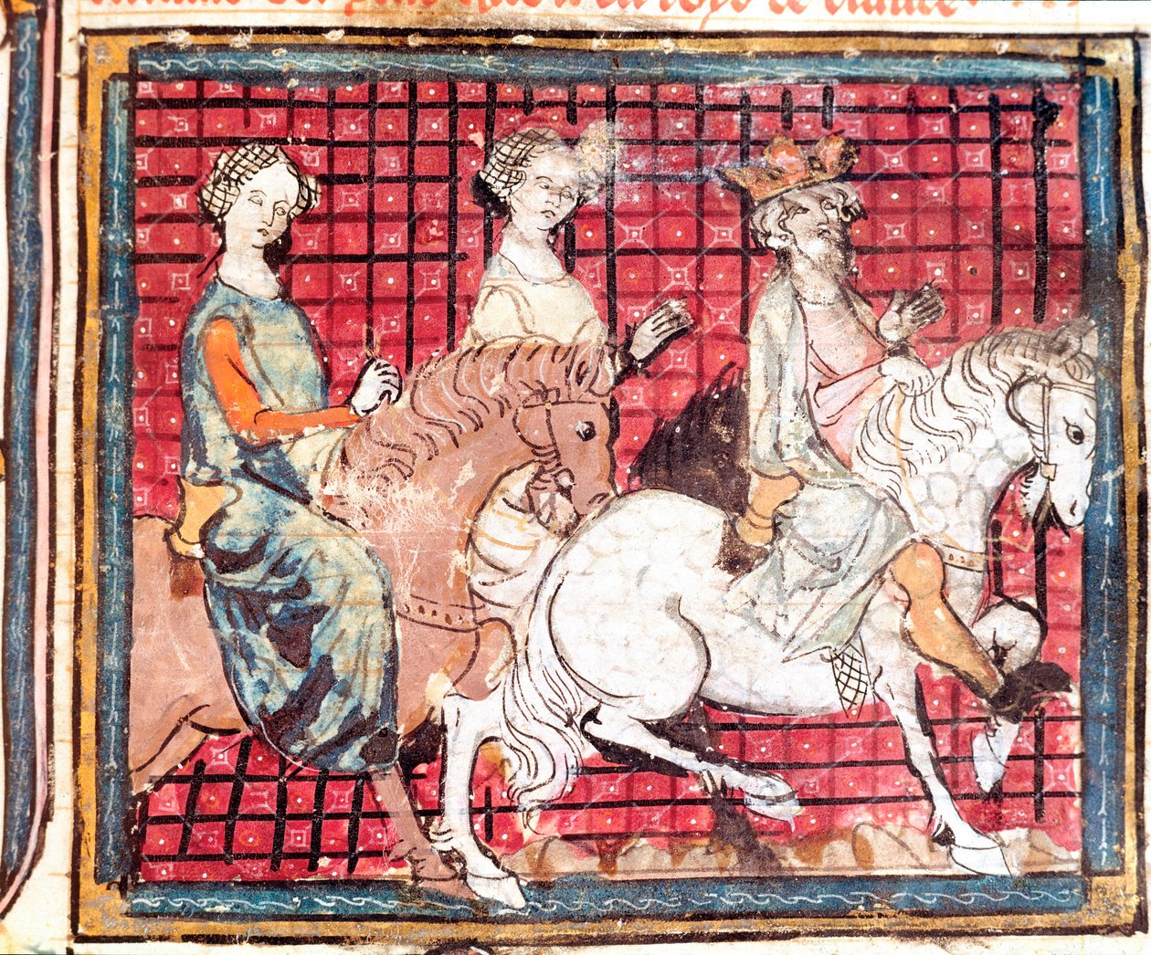 Der König der Franken Chilperic I. und Fredegonde auf einem Pferd (Miniatur aus „Grandes Chroniques de France“) von Unknown artist