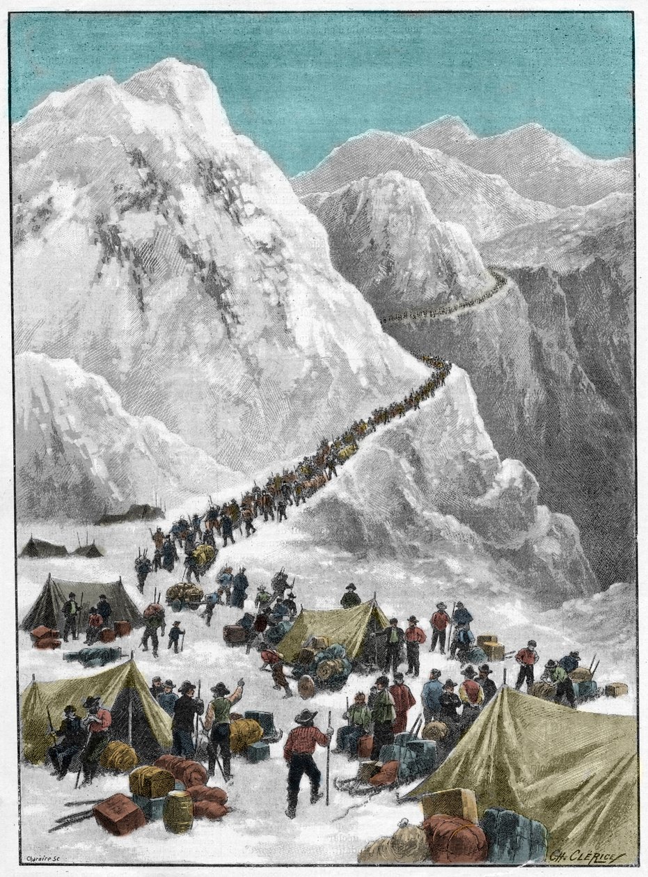 Der Klondike-Goldrausch - Goldsucher überqueren den Chilkoot-Pass während des Alaskanischen Goldrauschs von Unknown artist