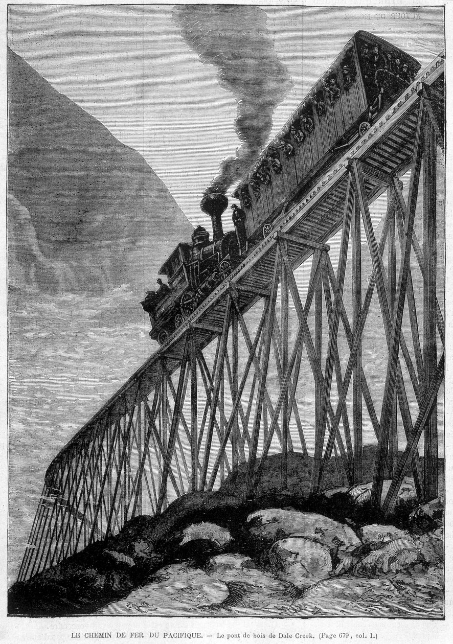 Die Pazifik-Eisenbahn auf der Dale Creek Holzbrücke - Gravur, späte 19. Jahrhundert von Unknown artist