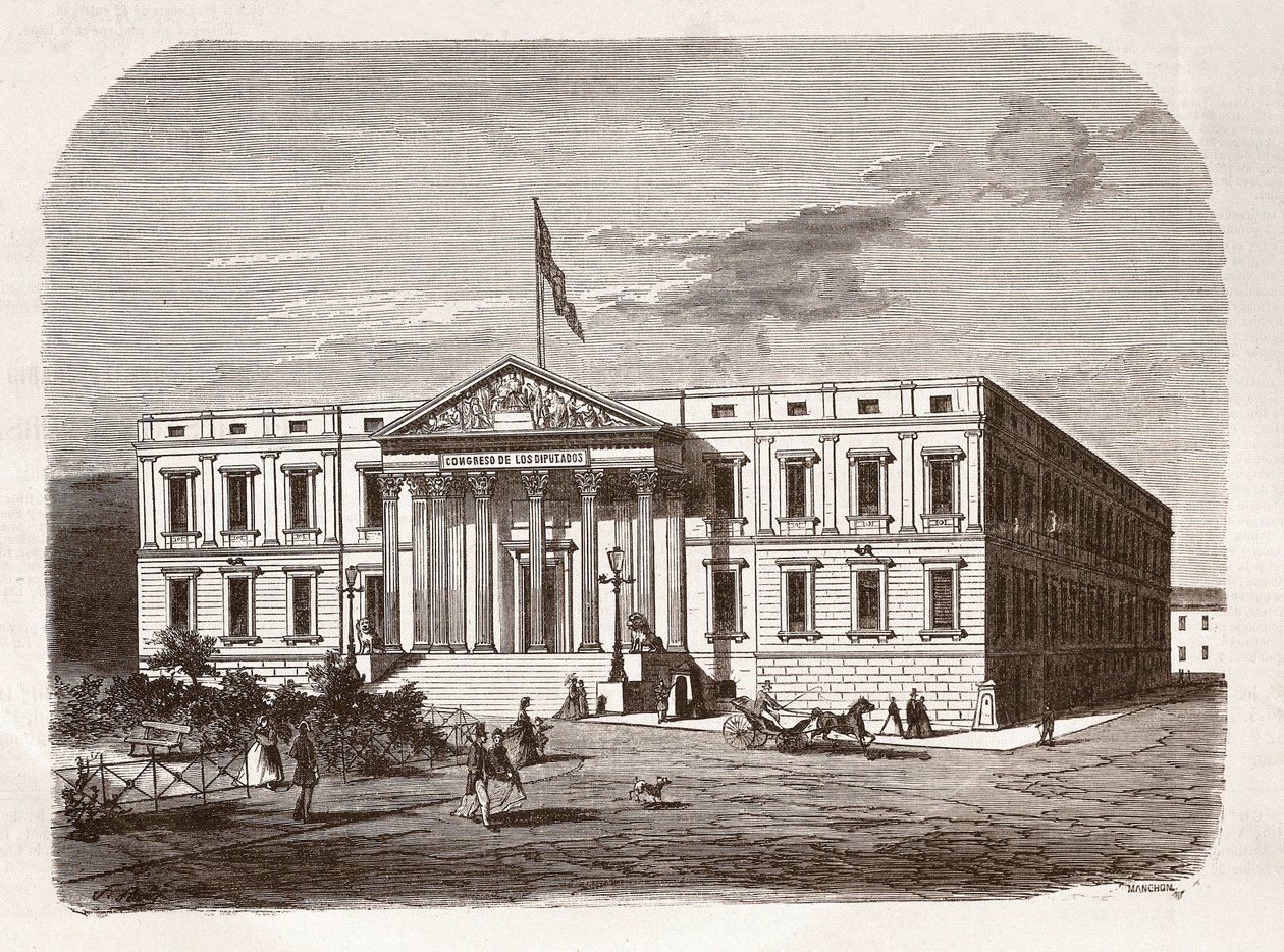 Das spanische Parlament (Congresso de los diputados), Madrid. Gravur 19. Jahrhundert. von Unknown artist