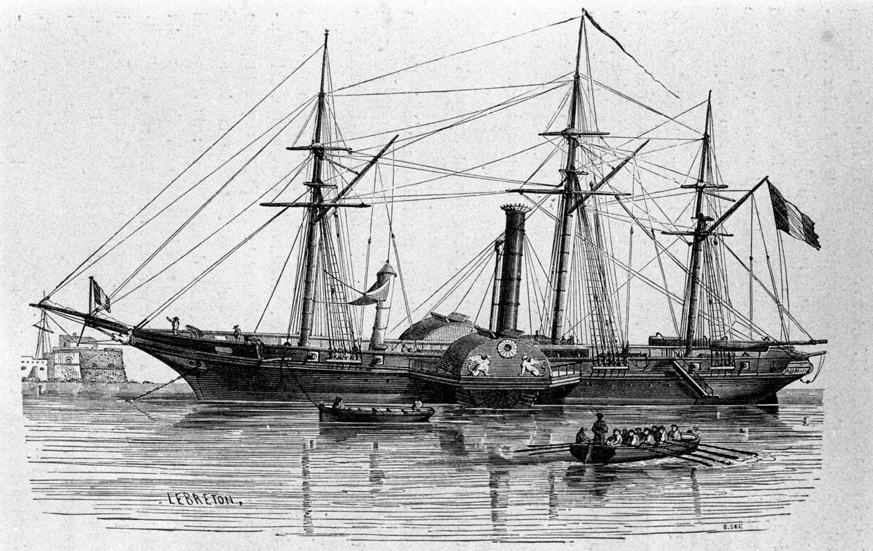 Die Sphinx, das erste Dampfschiff der französischen Marine, gebaut 1830. Gravur aus dem 19. Jahrhundert. von Unknown artist