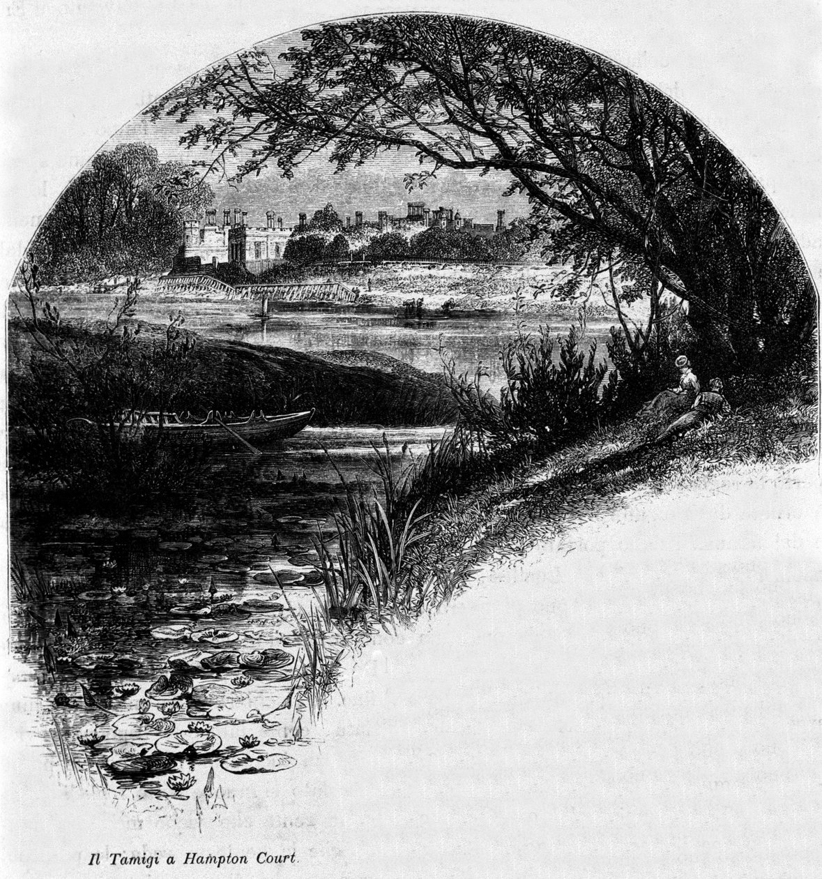 Die Themse bei Hampton Court: Hampton Court Palace, ehemalige Residenz von König Heinrich VIII. von England. Gravur aus dem 19. Jahrhundert von Unknown artist