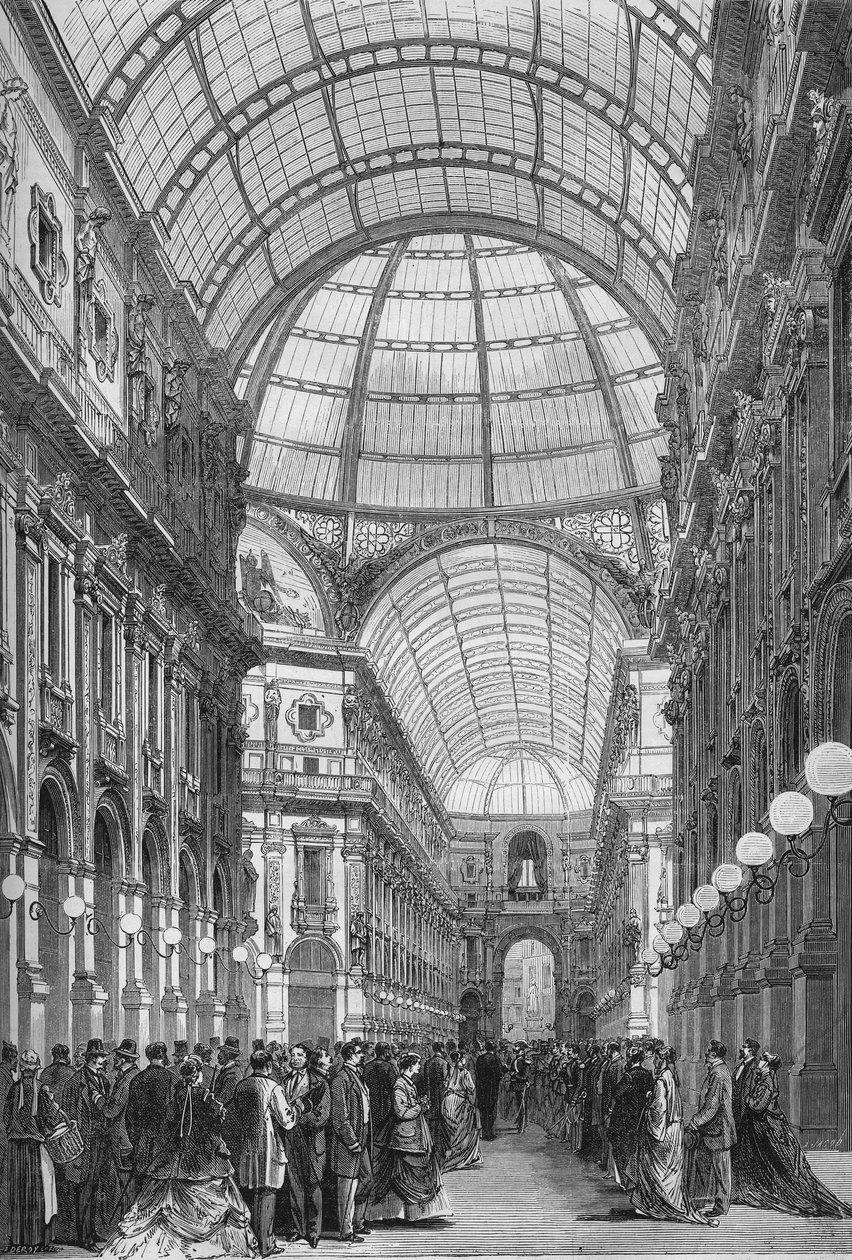 Die Viktor-Emmanuel-Galerie in Mailand 1867 (Galleria Vittorio Emanuele). Gravur von 1867 von Unknown artist