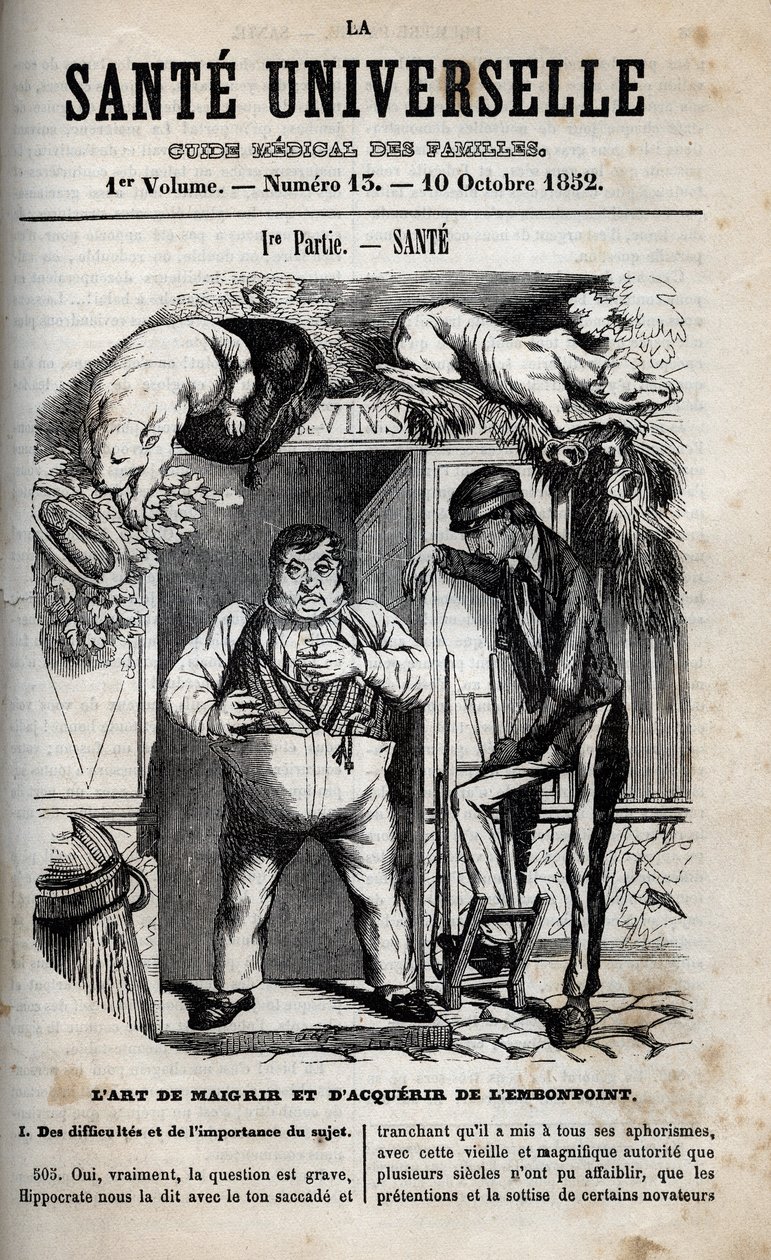Die Kunst, Gewicht zu verlieren und zuzunehmen - Gravur in „La Sante Universelle - Guide Medical des Familles“ 1852 von Unknown artist