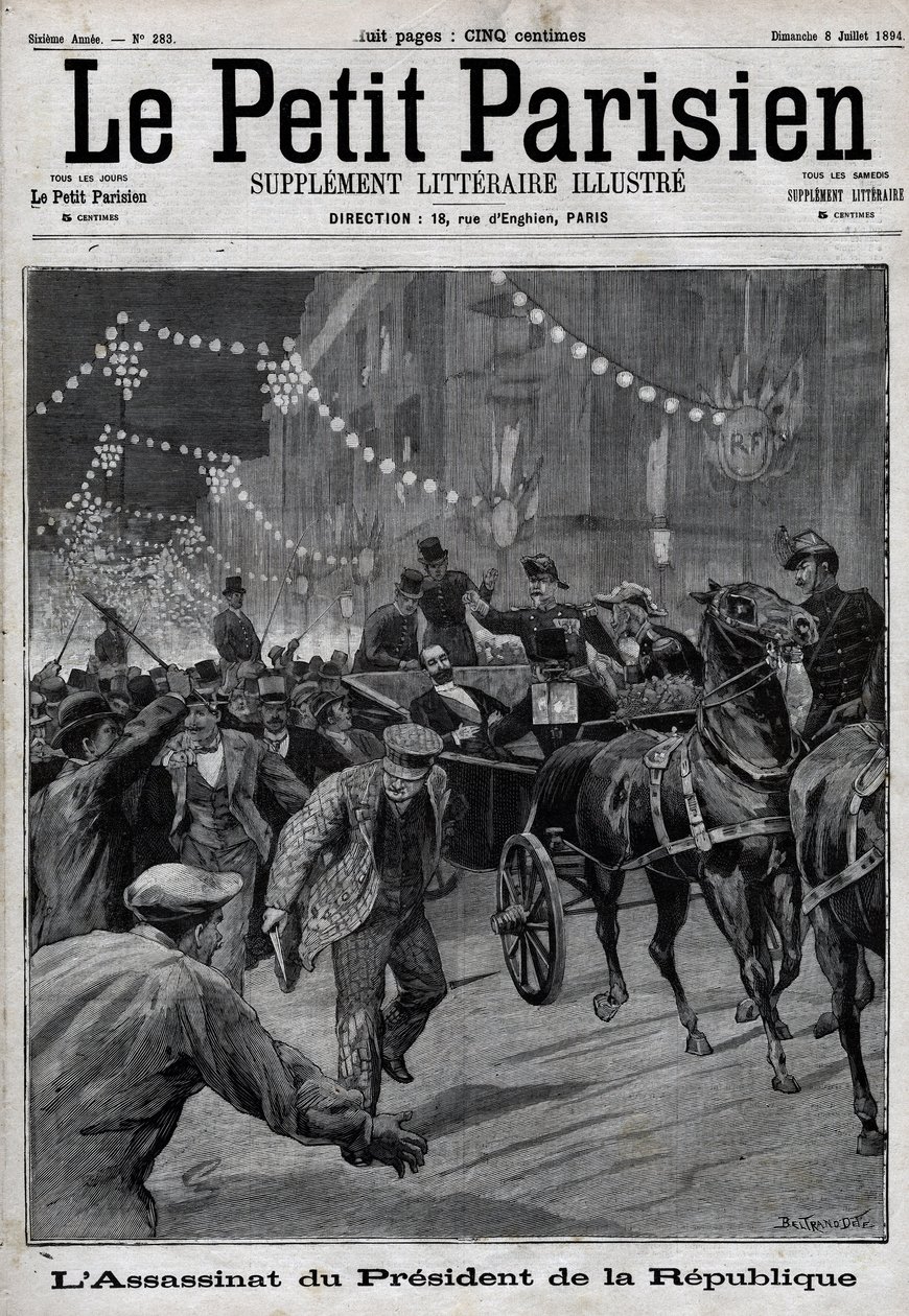 Die Ermordung des Präsidenten der Republik Sadi Carnot (1837-1894) durch den italienischen Anarchisten Sante Caserio am 24. Juni von Unknown artist