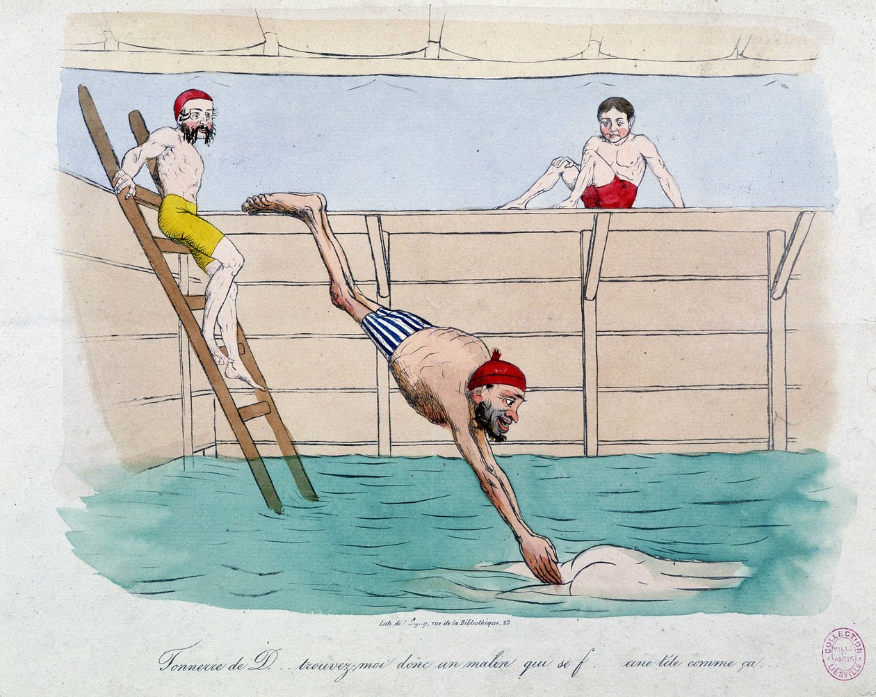 Das Bad: Karikatur der öffentlichen Bäder (Schwimmbäder) in Paris - 19. Jahrhundert, Carnavalet von Unknown artist