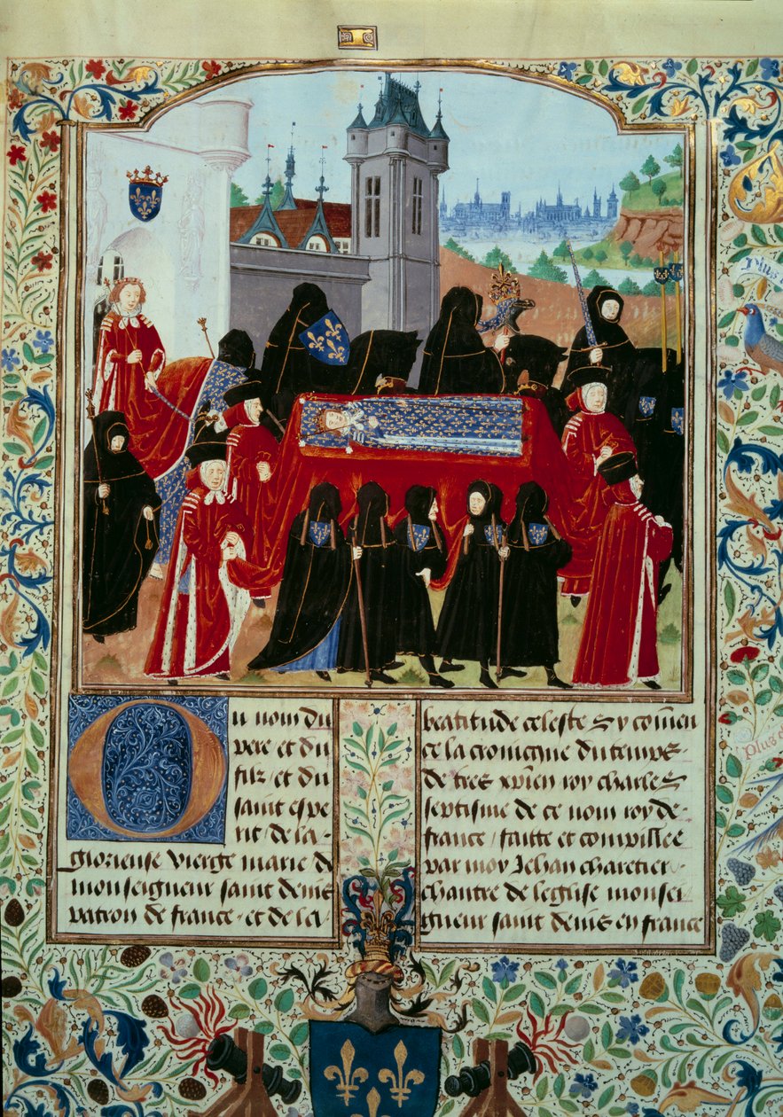 Der Leichnam des verstorbenen Königs Karl VI. (1368-1422) wird weggetragen, hinter der Prozession der neue König Karl VII. (1403-1461) am 22.10.1422 (Miniatur aus dem Manuskript „Chroniken von Karl VII.“) von Unknown artist