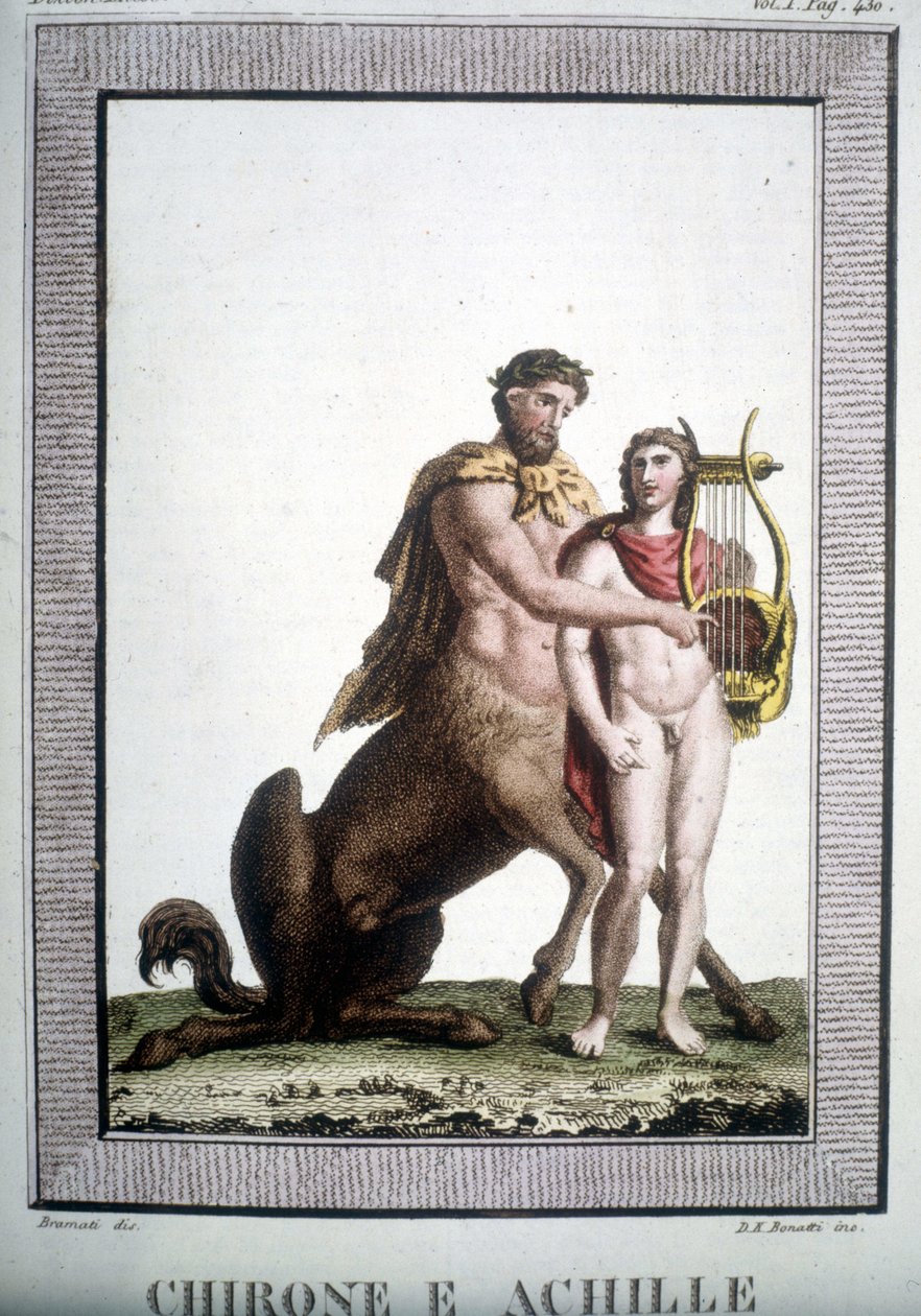 Der Zentaur Chiron und Achilles - im Dizionario mitologico von Unknown artist