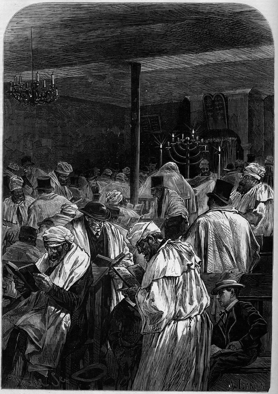 Der Tag der großen Vergebung der Juden oder Feier des Jom Kippur in einer Synagoge in der Rue Saint Louis en l