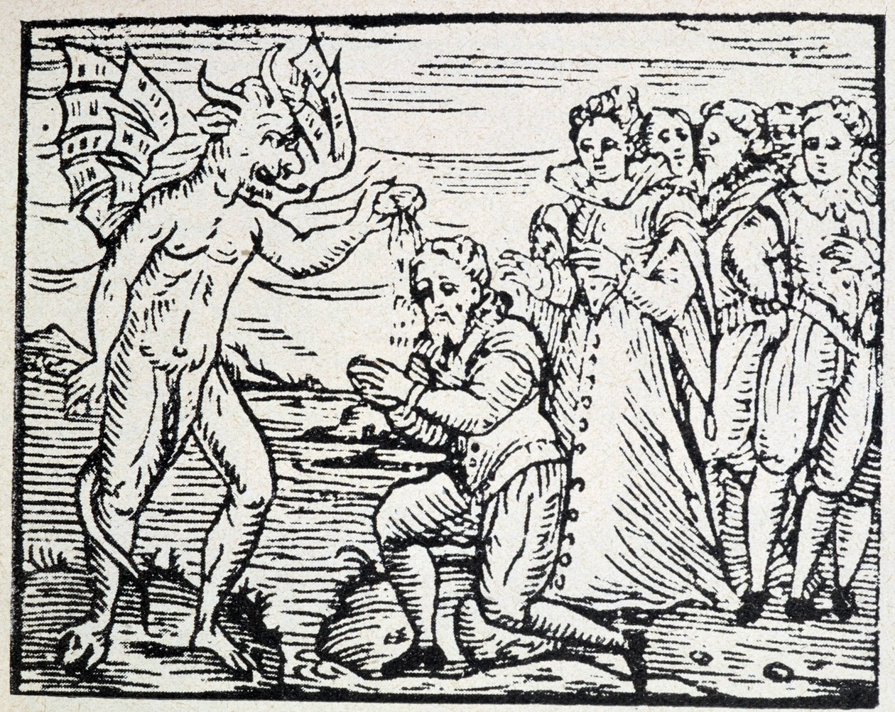 Der Teufel tauft betende Männer und Frauen - Gravur von Unknown artist