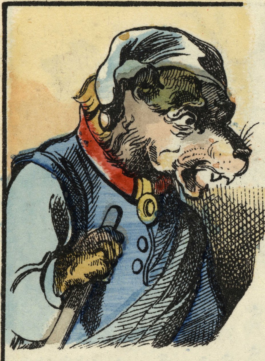 Der Hund Medor. Illustration des Märchens „Bon medor und das kleine Zicklein“. In „Märchen aus dem Heim für die Kleinen“. Anonyme Gravur des 19. Jahrhunderts von Unknown artist