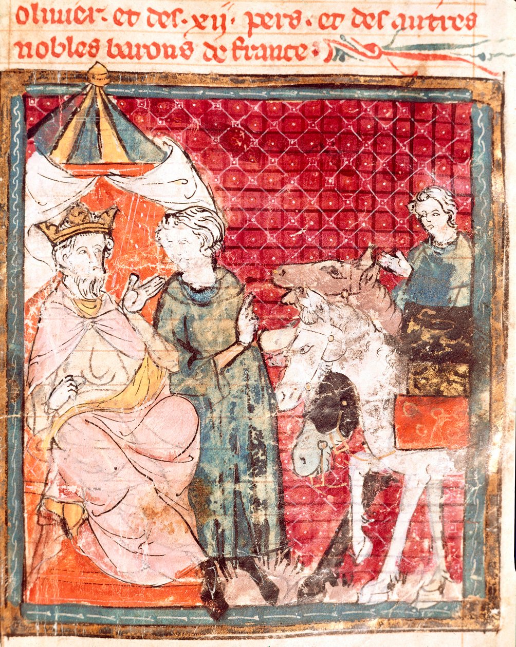 Der Abschied des Ritters Roland von seinem Onkel Karl dem Großen (742-814). Miniatur aus „Grandes Chroniques de France“ 1375-1379 Städtische Bibliothek, Castres von Unknown artist