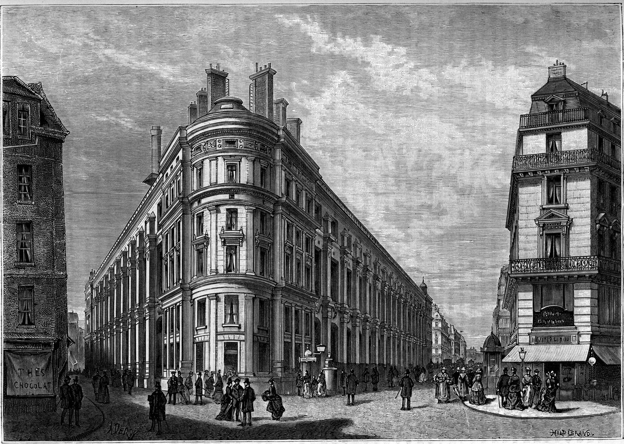 Das neue Hotel des Postes de la Rue du Louvre in Paris nach seinem Wiederaufbau. Gravur im Journal „La jeunesse“. von Unknown artist