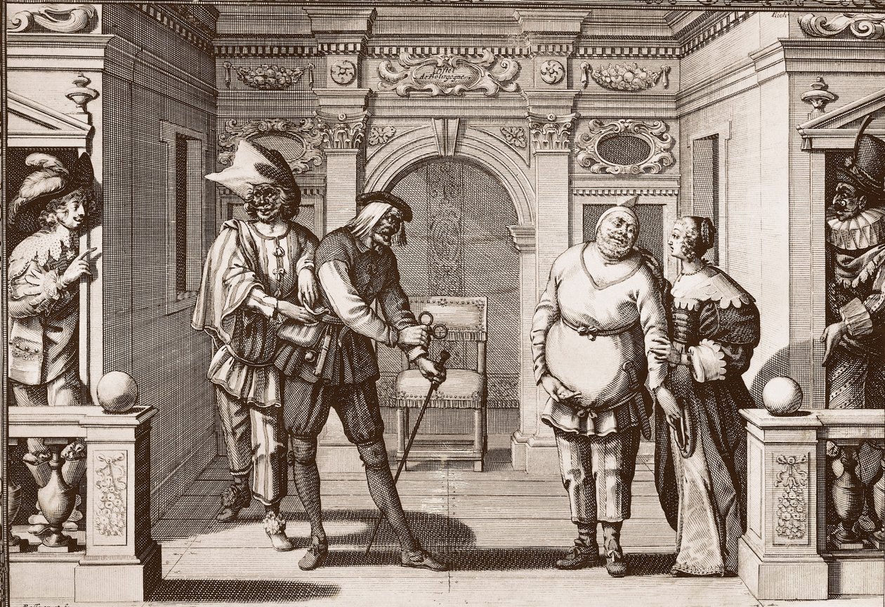 Die königliche Truppe der italienischen Komödie im Theater des Hôtel de Bourgogne, Rue Mauconseil in Paris von Unknown artist