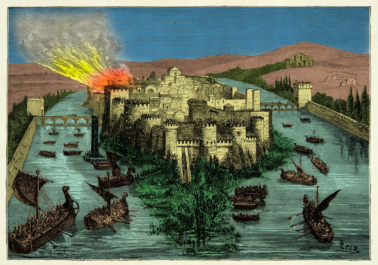 Die Belagerung von Paris 845 durch die Wikinger mit Ragnar Lodbrok an ihrer Spitze von Unknown artist
