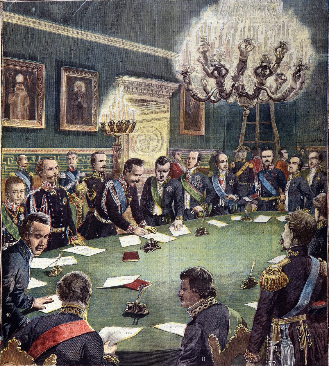 Die Unterzeichnung des Grundstatuts der Monarchie von Savoyen durch Karl Albert (Karl Albert), König von Sardinien, am 07.02.1848, das am 4. März 1848 angenommen wurde, bekannt als Albertinisches Statut oder Statuto Albertino von Unknown artist