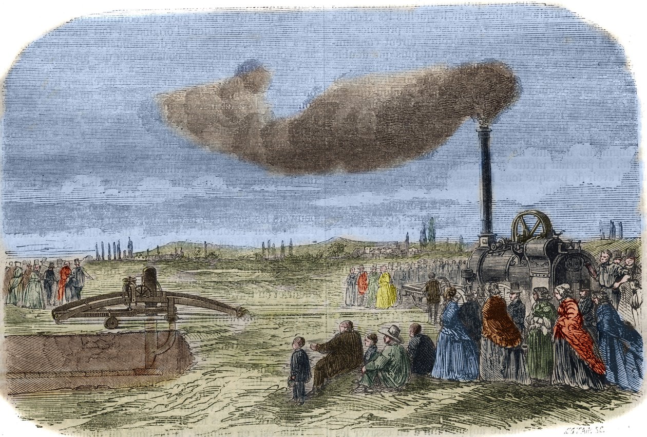 Die Dampfdraine, erfunden von Albert Fry (1830? -1903) und John Fowler (1826-1864) während einer mechanischen Drainageoperation in der Nähe von Versailles. Gravur von 1856 im „The Museum of Sciences“ von Unknown artist