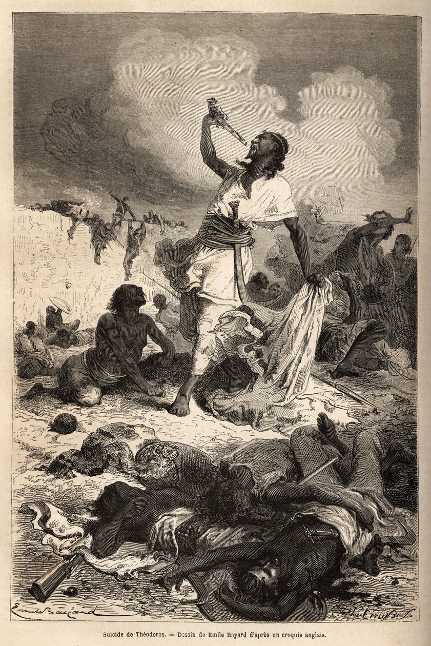 Der Selbstmord des Kaisers (Negus) von Äthiopien Theodoros II (Tewodros) (ca. 1818-1868), am 13. April von Unknown artist