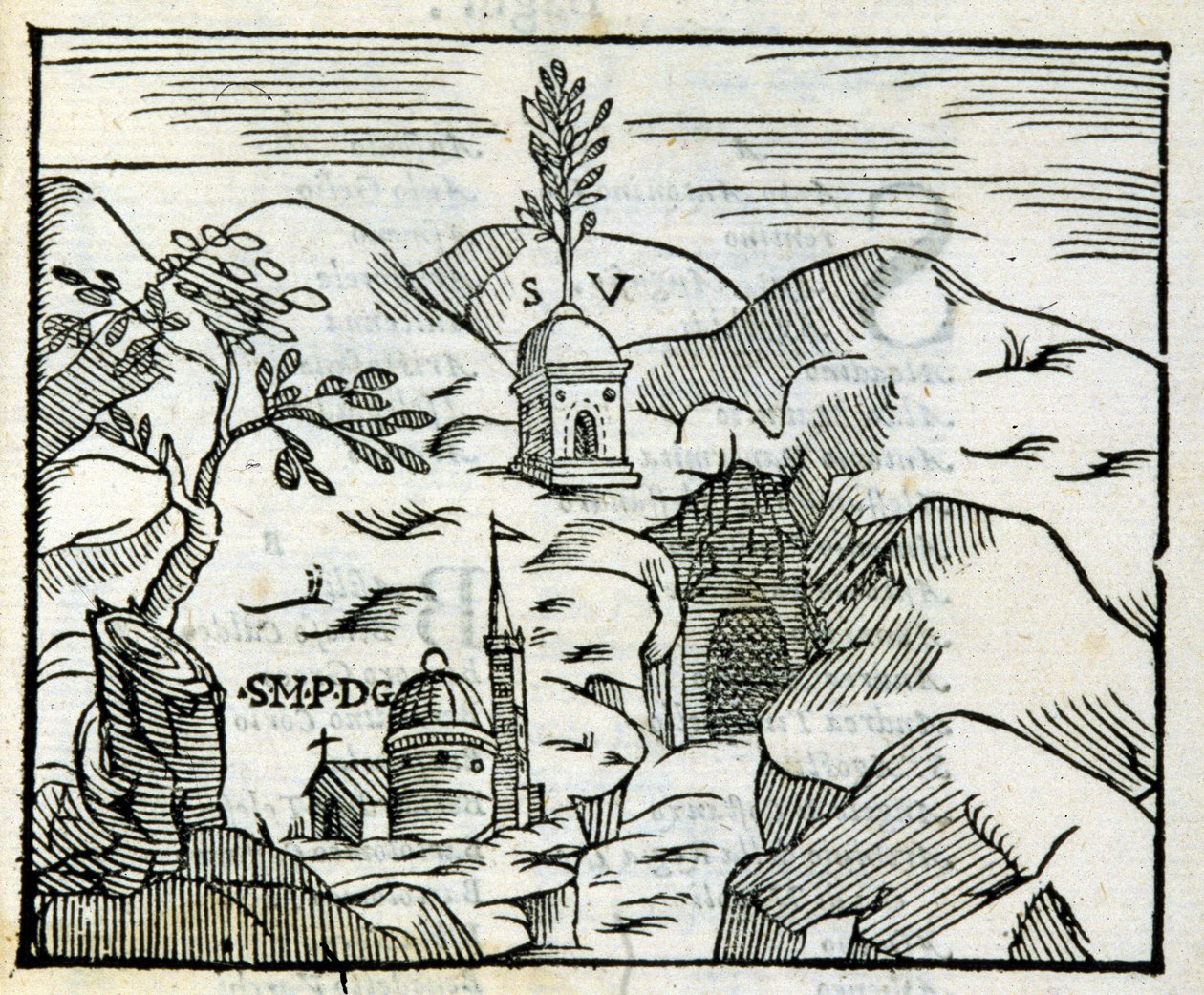 Das Grab von Virgil (70 v. Chr. - 19 v. Chr.) in Pozzuoli. Xylographie nach einem Reiseführer aus dem 17. Jahrhundert. von Unknown artist