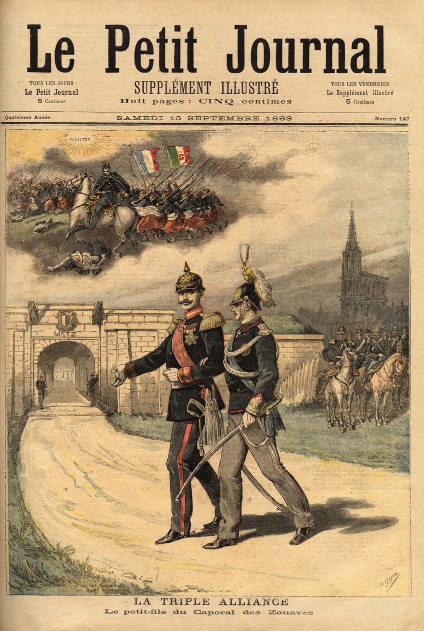 Das Dreibund zwischen Deutschland, Österreich-Ungarn und Italien, von Frankreich des Verrats beschuldigt, seit Prinz Viktor (1862-1926) Wilhelm II. (1859-1941), Kaiser der Deutschen, besuchte, wird der Prinz der Enkel des Korporals der Zuaven genannt, weil von Unknown artist