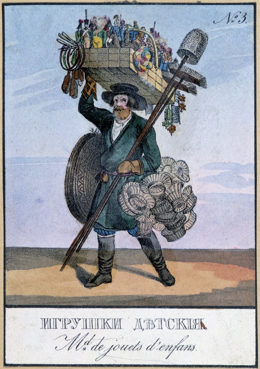 Reisender Händler von Kinderspielzeug - Gravur des 19. Jahrhunderts von Unknown artist