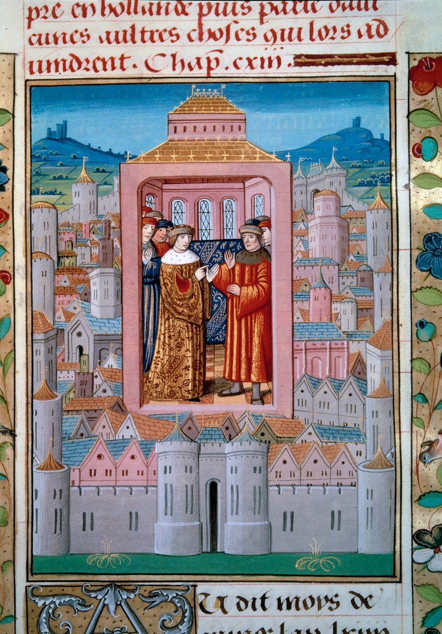 Vertrag von Conflans am 5.10.1465 zwischen König Ludwig XI. und Karl von Charolais. Miniatur aus „Les chroniques de Monstrelet“ von Enguerrand de Monstrelet, 15. Jahrhundert von Unknown artist