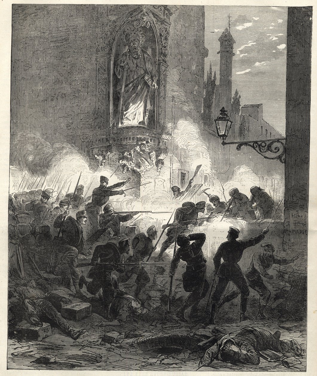 Aufstand der Republikaner in Katalonien: Kämpfe in Barcelona in der Nacht vom 25. auf den 26. September 1869 - Sexenio Democrático (sechs demokratische Jahre) - Spanien unter der Herrschaft von General Francisco Serrano 1869/1870 - Republikanischer Aufstan von Unknown artist