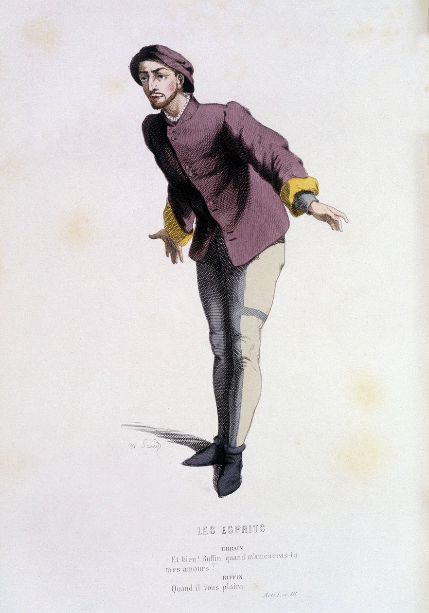 Urbain in „les esprits“ (von Pierre de Larivey 1579), in „Le théâtre français au 16ème und 17ème siècle vor Molière“ von Edouard Fournier. von Unknown artist