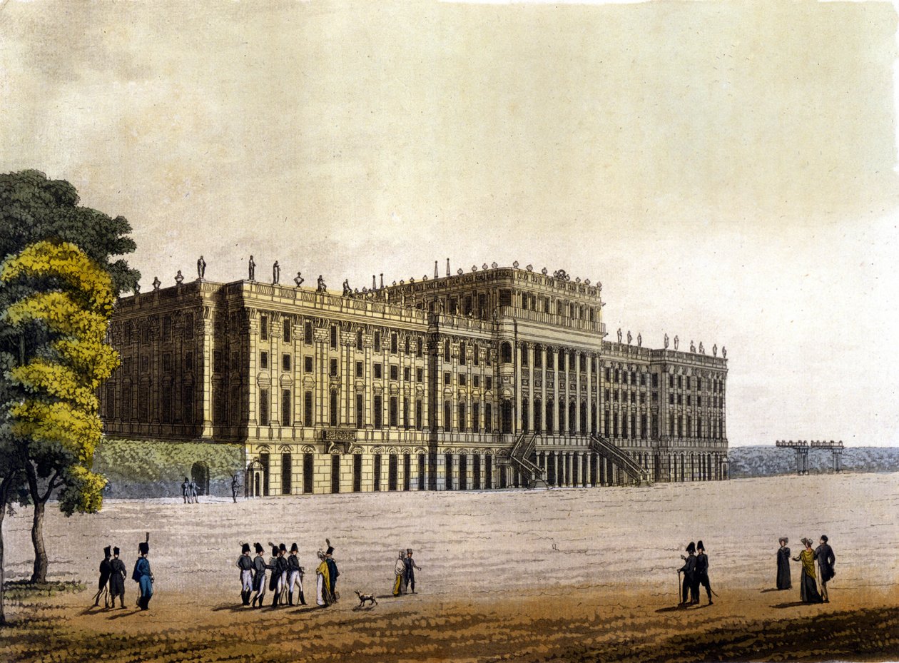 Ansicht des Schlosses Schönbrunn, ehemalige Residenz der österreichischen Kaiserfamilie, Wien, Österreich, Gravur um 1830 von Unknown artist