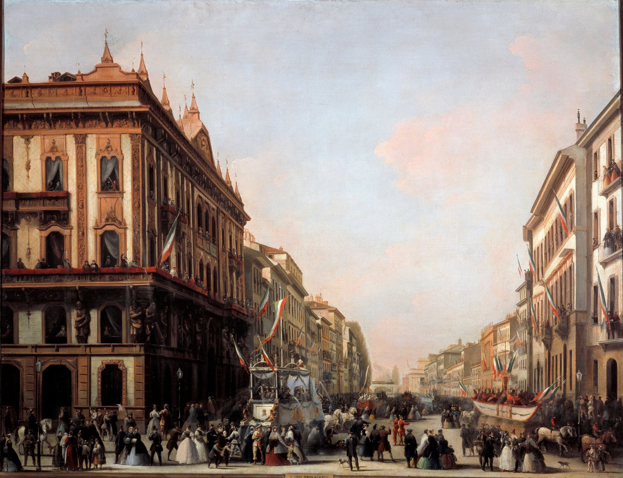 Ansicht der Venezianischen Straße mit Karnevalswagen, Mailand von Unknown artist