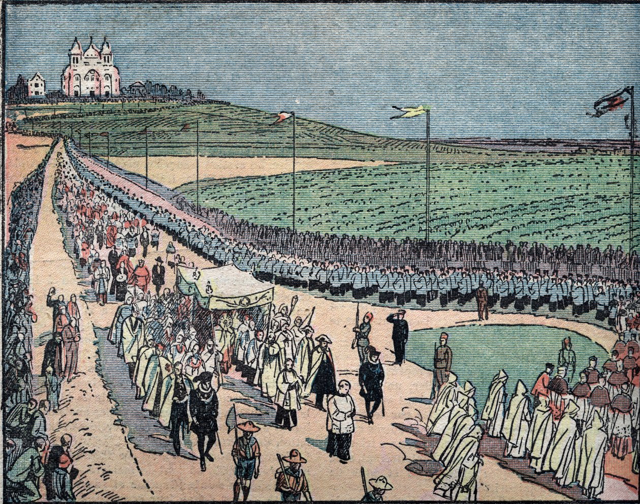Ansicht der Eucharistischen Prozession des Eucharistischen Kongresses von Karthago, Tunesien 11.05.1930 (Ansicht des 30. Internationalen Eucharistischen Kongresses in Karthago, Tunesien) von Unknown Artist
